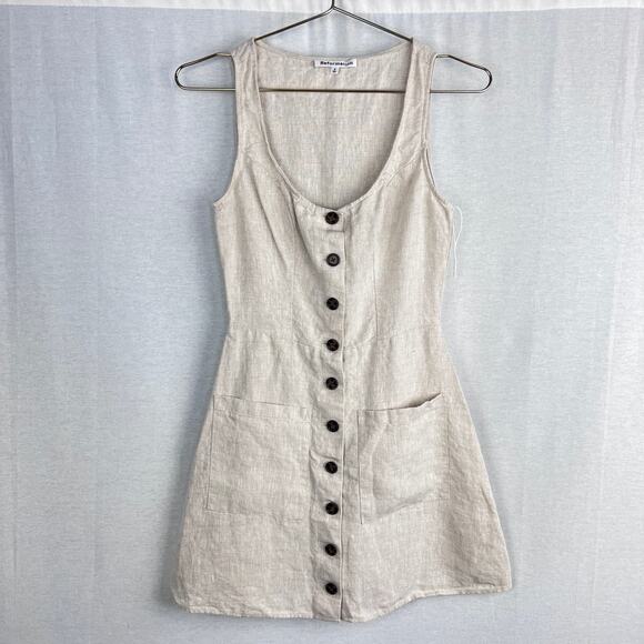 NWOT Reformation Dress Jill Linen A-Line Mini Oatmeal Clean Girl Boho Sundress - Picture 2 of 7